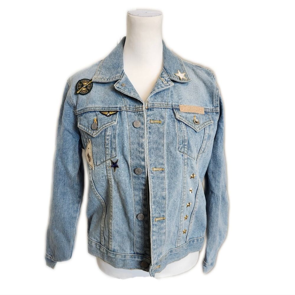 Head Over Heels Los Angeles embellished light wash denim jean jacket, M